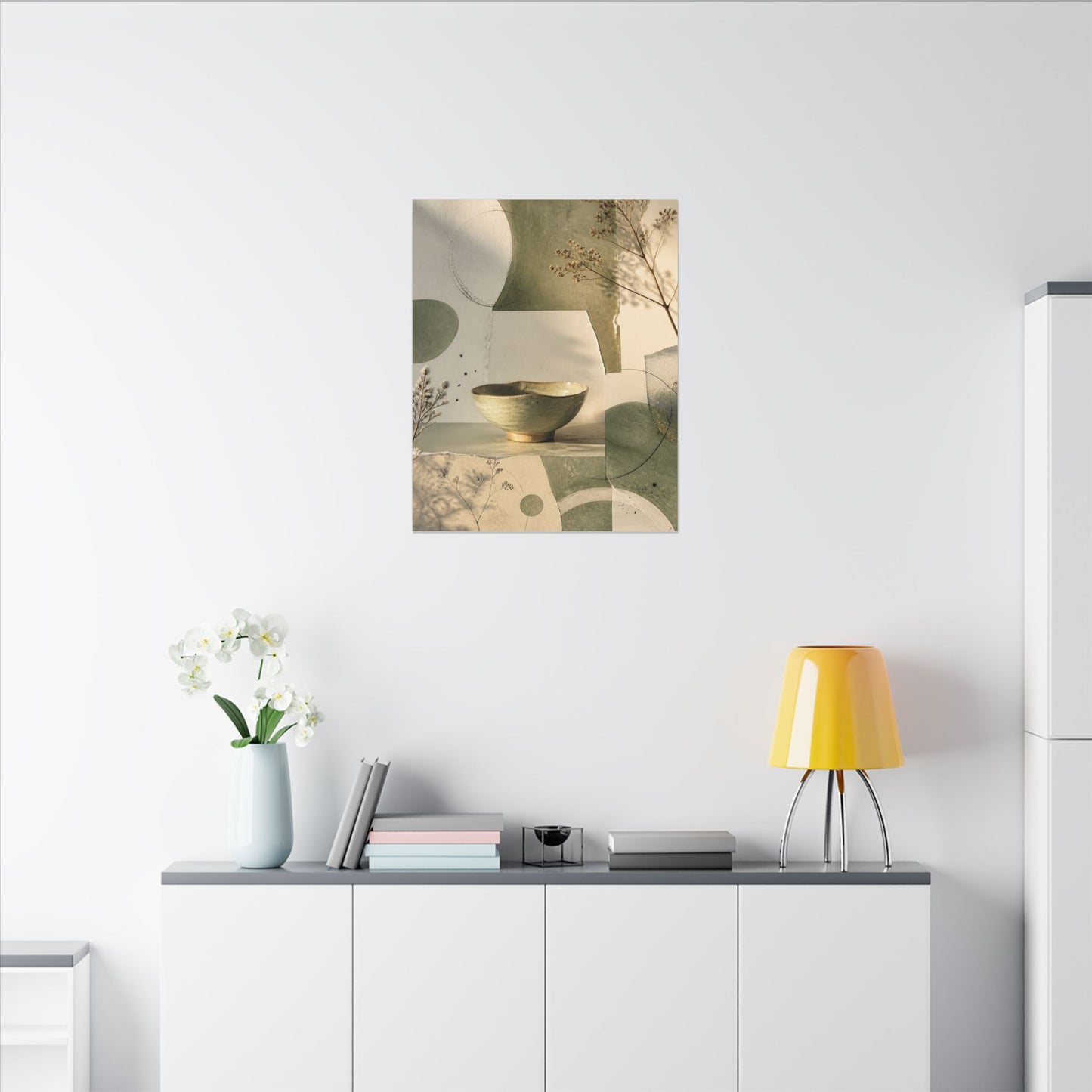 Warm Ceramic Bowl Canvas Art - Minimal Line Japandi