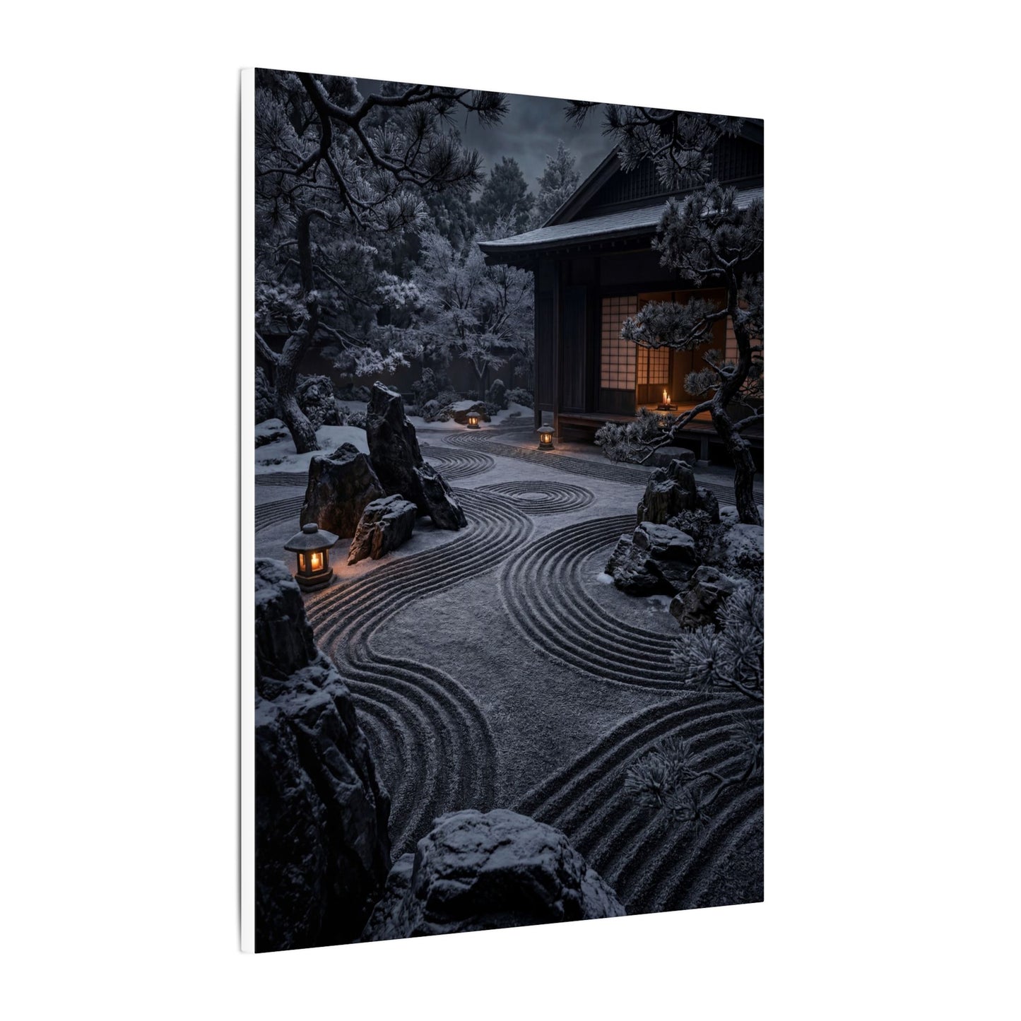 Candlelight Rock Garden Canvas Art - Dark Japandi Fukinsei
