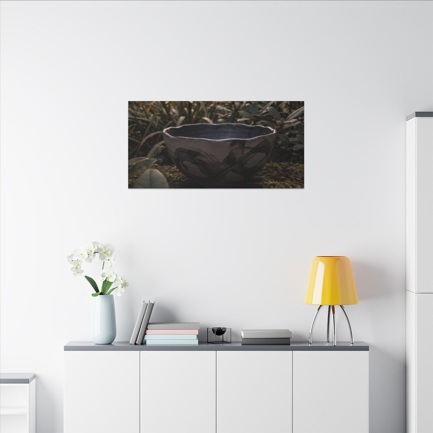 Ceramic Bowl Canvas Art | Summer Dark Japandi Charcoal Ink Art