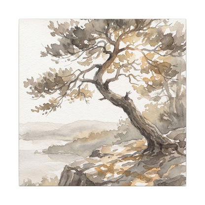 Pine Tree Watercolor Canvas Art | Elegant Japandi Art