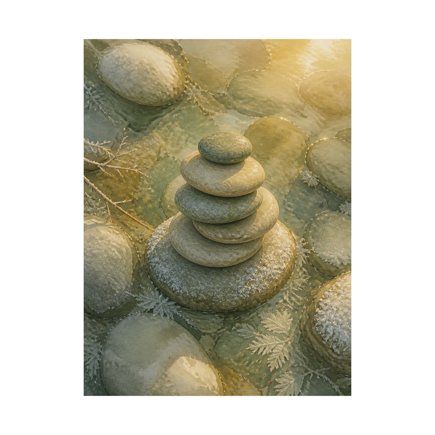 Neutral River Stones Wall Art Print - Watercolor Japandi