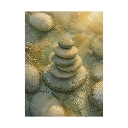 Neutral River Stones Wall Art Print - Watercolor Japandi