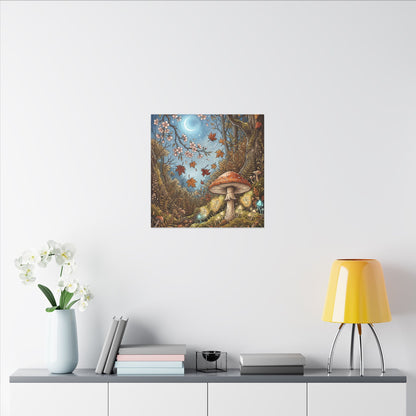 Autumn Cherry Blossom Mushroom Illustration Canvas Art | Enchanting Decor