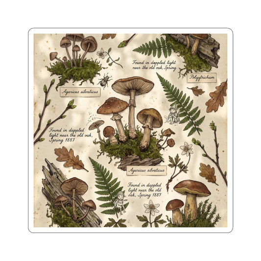 Cottagecore Wild Mushrooms in Dappled | Herbarium Sticker