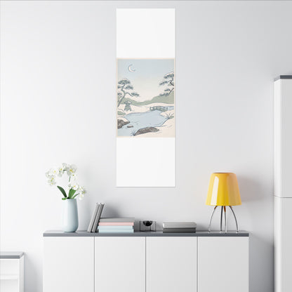 Japandi Moonlit Garden in Moonlight | Minimal Line Canvas Art