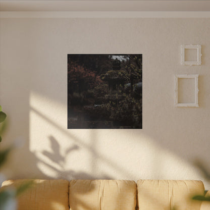 Stone Lantern Spring Canvas Art | Dark Japandi Bold Design