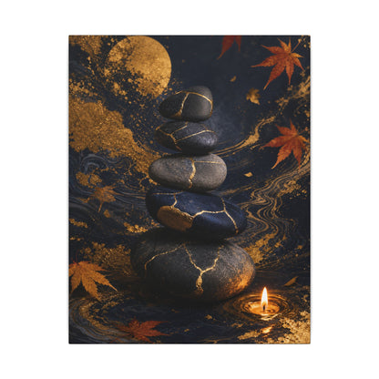River Stones Autumn Canvas Art | Kintsugi Artful Design