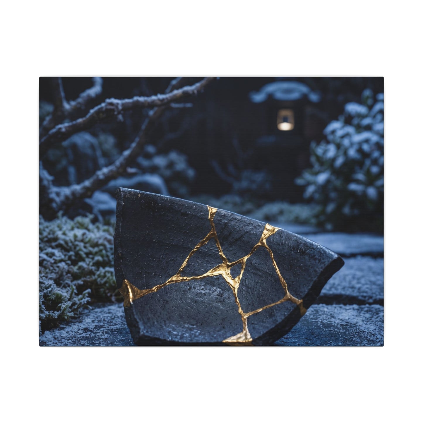 Moonlit Garden Winter Canvas Art | Kintsugi Artful Design