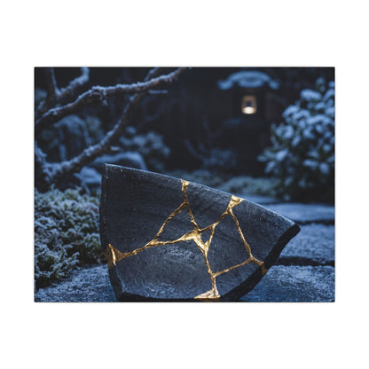 Moonlit Garden Winter Canvas Art | Kintsugi Artful Design