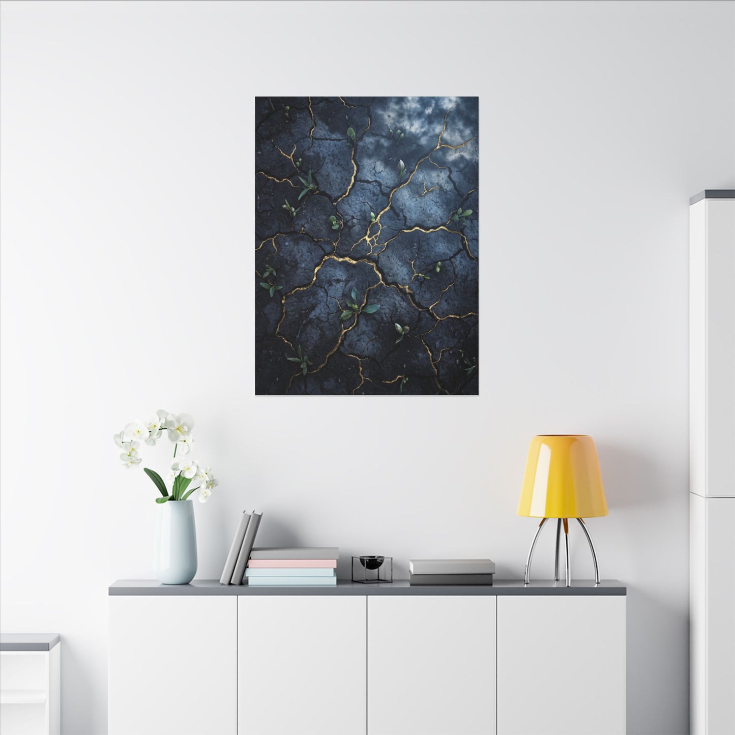 Cracked Earth Spring Canvas Art | Kintsugi Healing Design