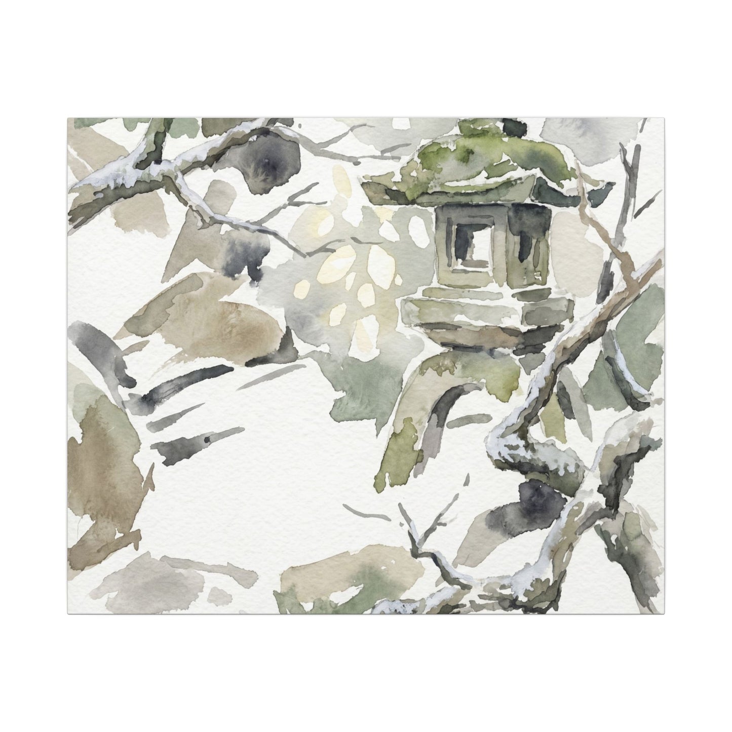 Elegant Stone Lantern Canvas Art - Watercolor Japandi