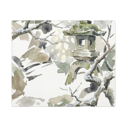 Elegant Stone Lantern Canvas Art - Watercolor Japandi