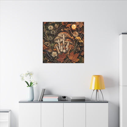 Autumn Dried Flowers Mushroom Illustration Canvas Art | Earthy Decor
