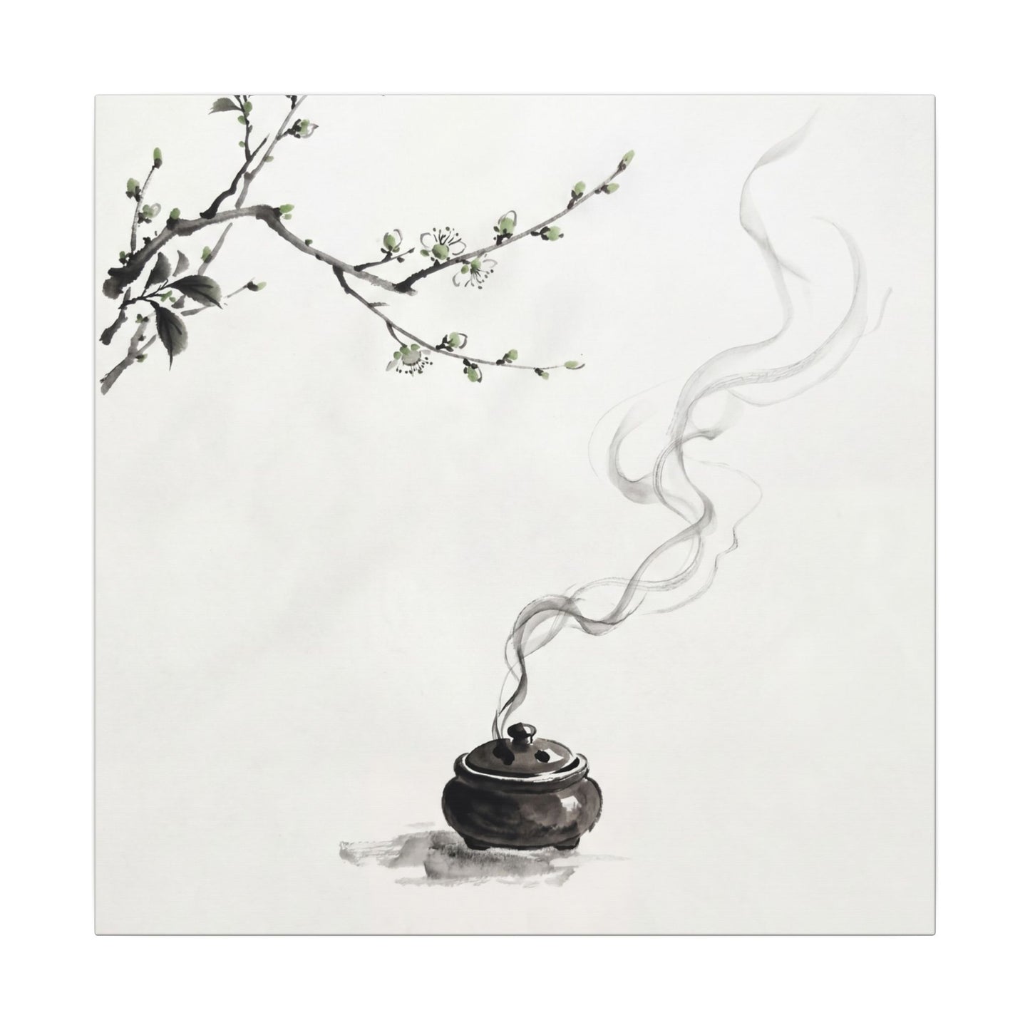 Calm Incense Smoke Canvas Art - Sumi E Zen