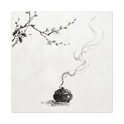 Calm Incense Smoke Canvas Art - Sumi E Zen