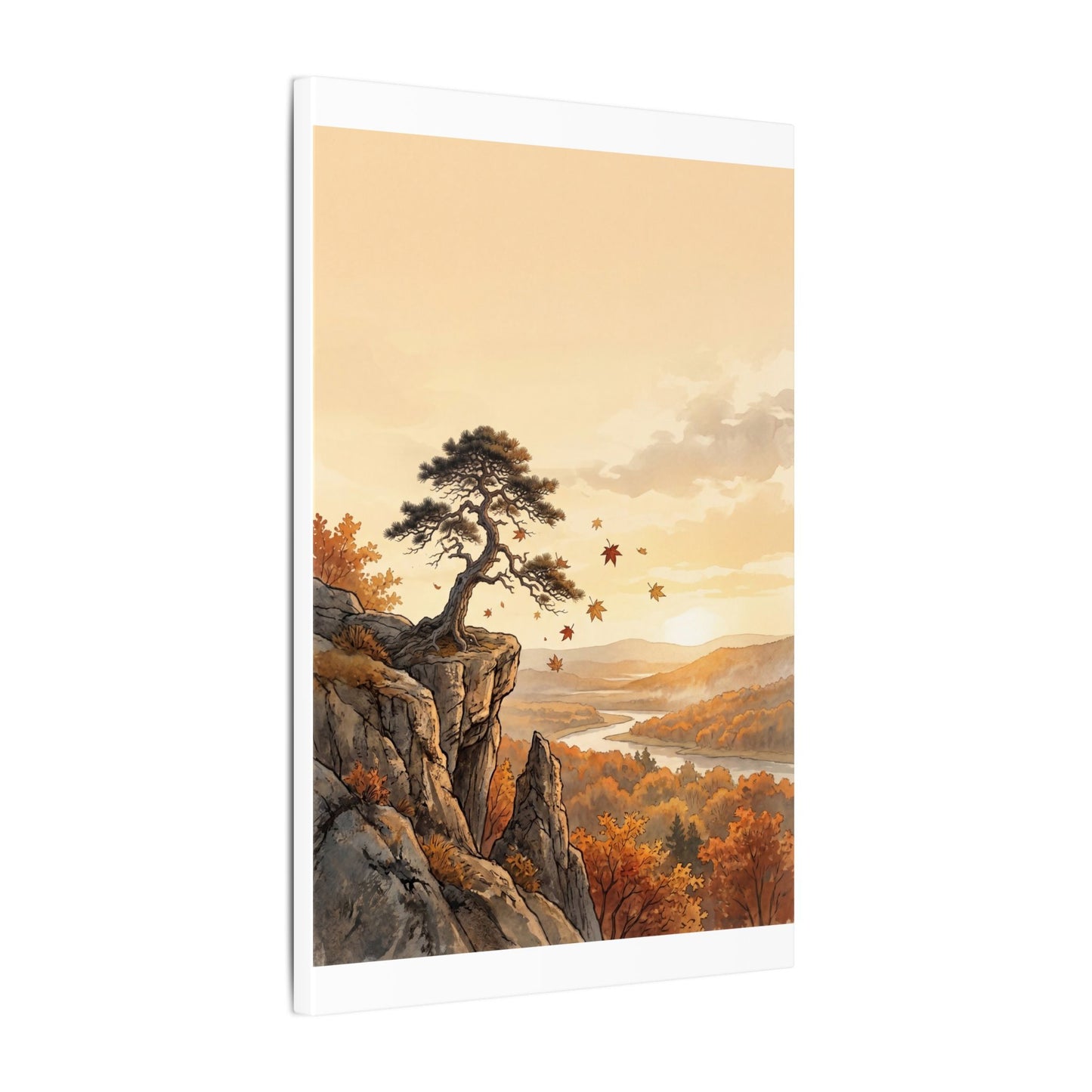 Pine Tree Autumn Canvas Art | Japandi Warm Design