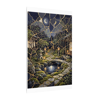 Kintsugi Moonlit Garden in Candlelight | Gold Vein Canvas Art