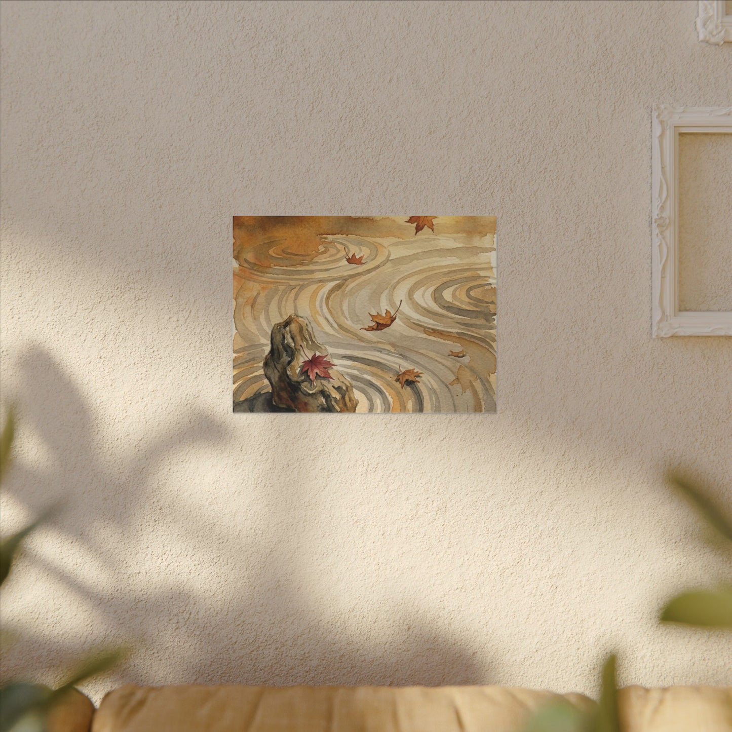 Autumn Rock Garden Watercolor Canvas Art | Neutral Decor