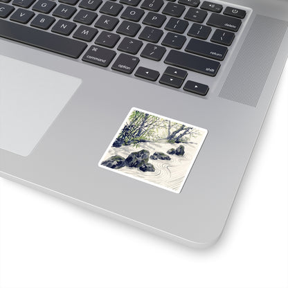 Rock Garden Sticker | Spring Zen Sumi E Art