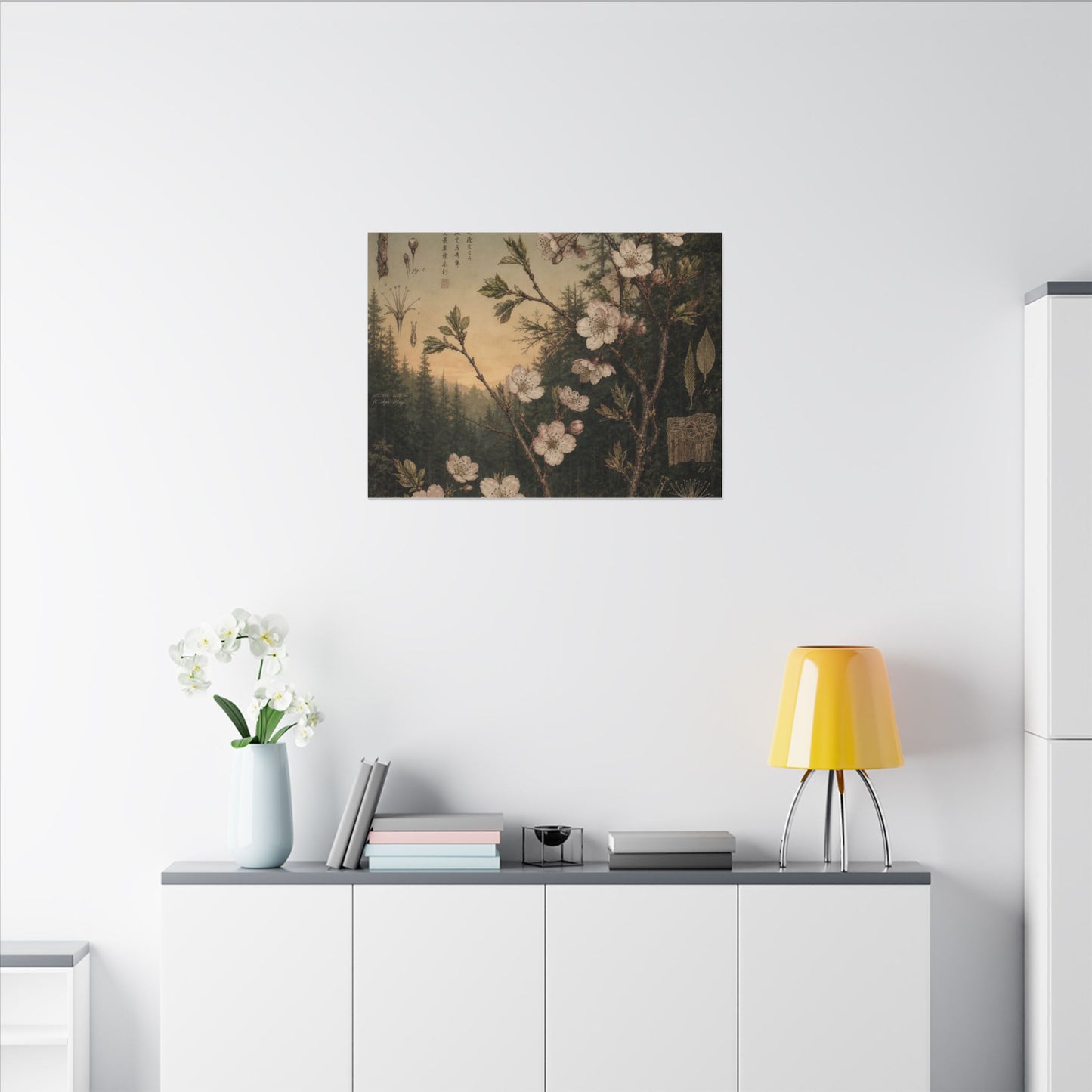 Spring Cherry Blossom Herbarium Canvas Art | Nostalgic Decor