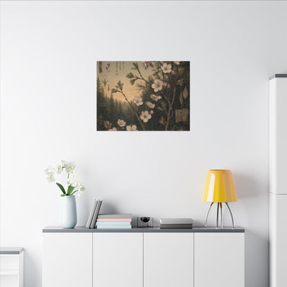 Spring Cherry Blossom Herbarium Canvas Art | Nostalgic Decor