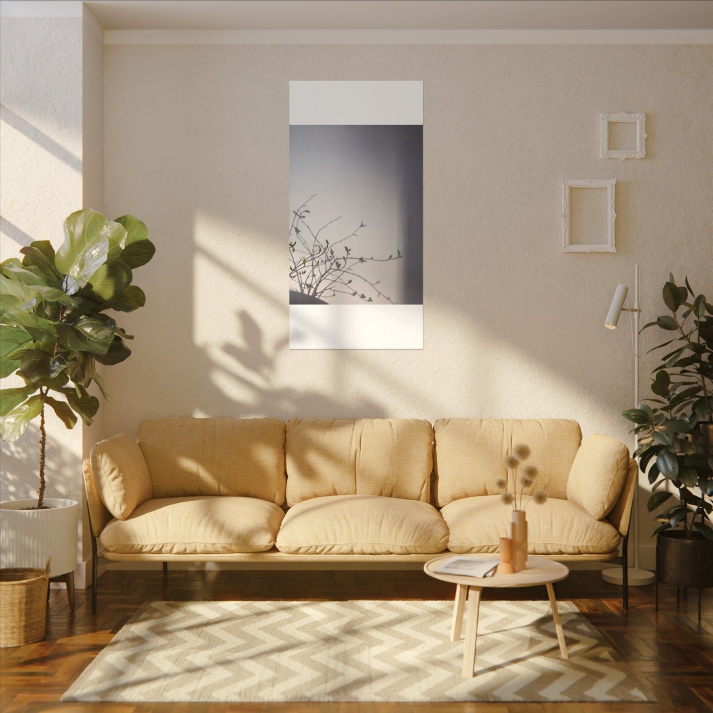 Japandi Shadow Play in Dawn | Japanese Pattern Canvas Art