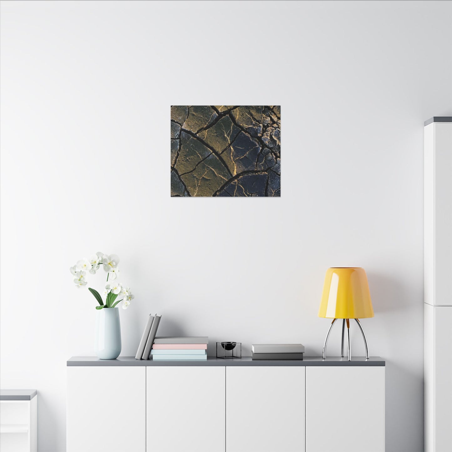 Winter Cracked Earth Moody Minimal Canvas Art | Atmospheric Decor
