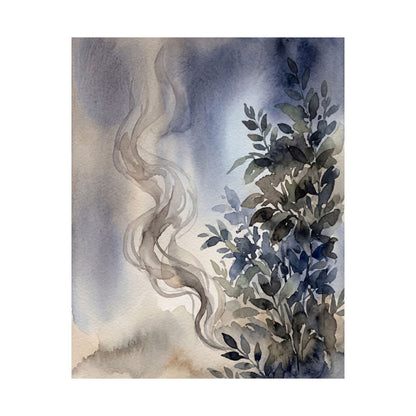 Japandi Incense Smoke in Moonlight | Watercolor Wall Art Print
