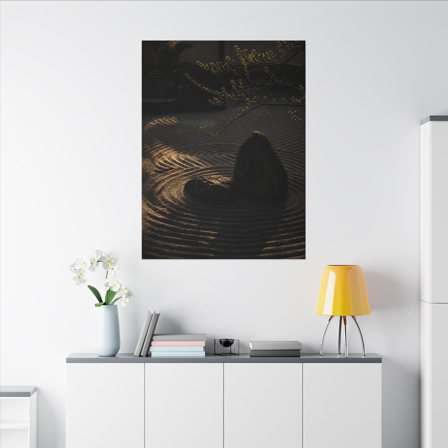 Ma Rock Garden Canvas Art - Dark Japandi Shadow Zen