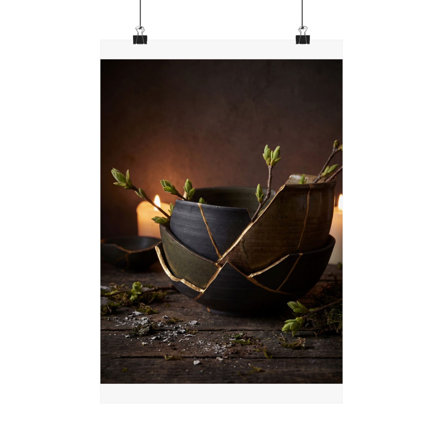 Seijaku Broken Pottery Wall Art Print - Dark Japandi Shadow Zen Art Print
