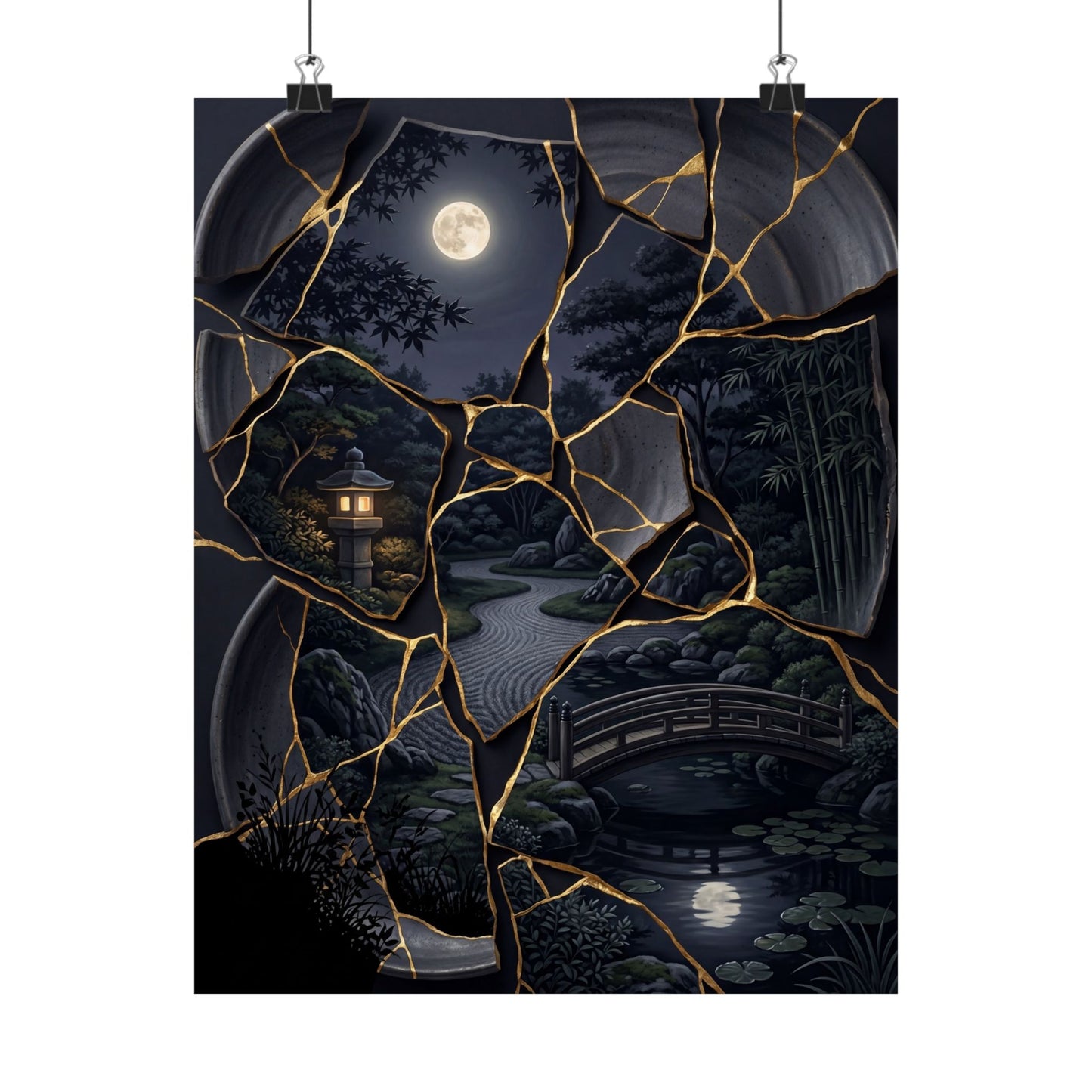 Summer Moonlit Garden Gold Repair Wall Art Print | Philosophical Decor
