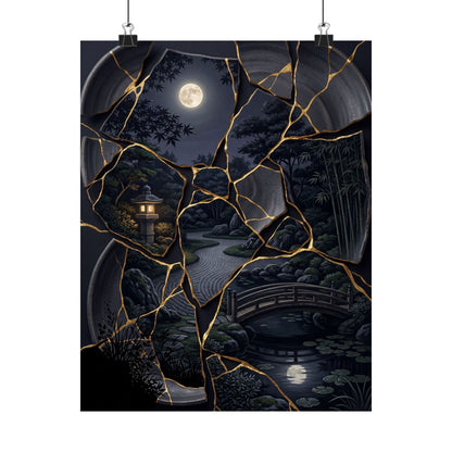 Summer Moonlit Garden Gold Repair Wall Art Print | Philosophical Decor