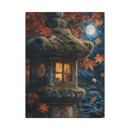 Autumn Stone Lantern Forest Whimsy Canvas Art | Earthy Decor