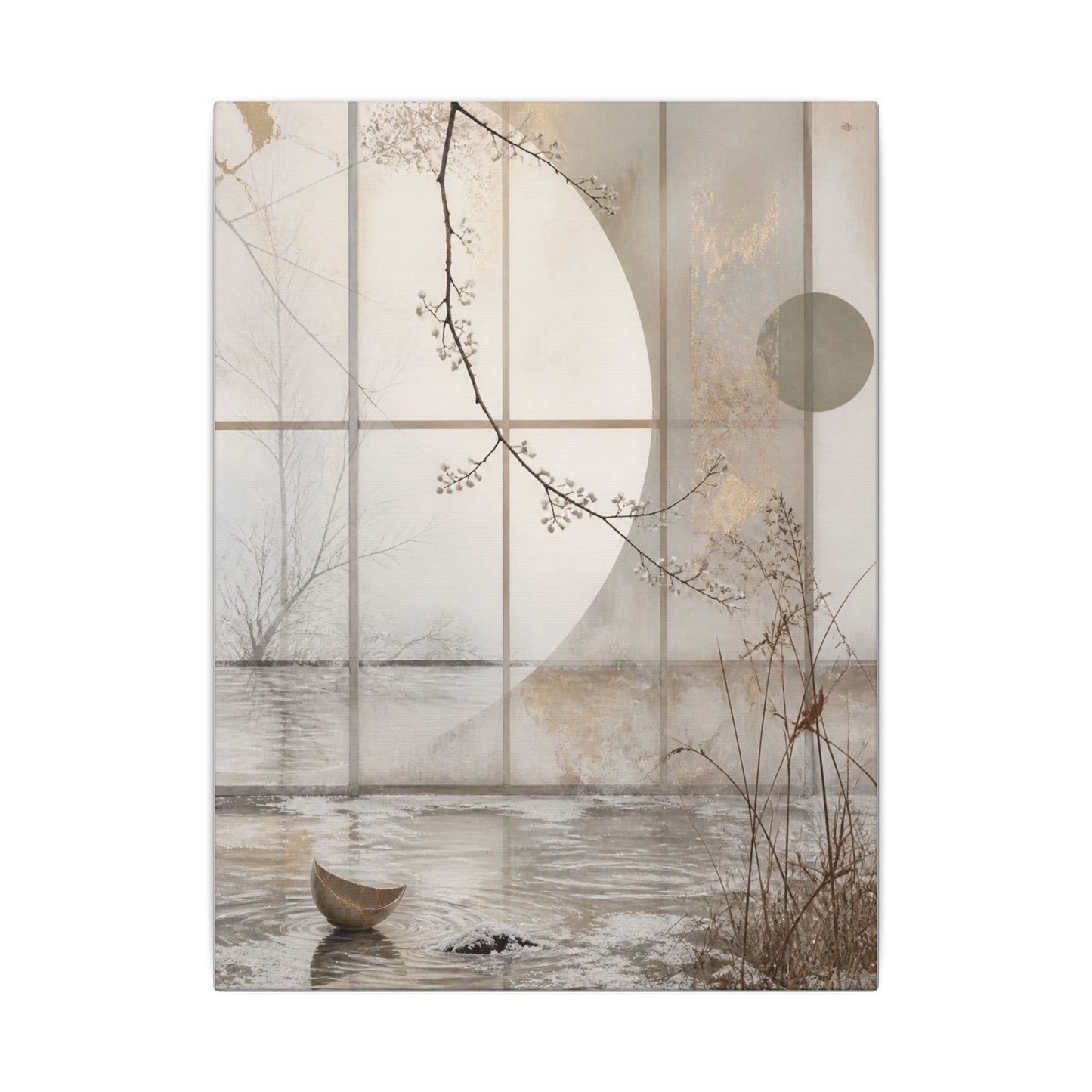 Winter Shoji Screen Japanese Pattern Canvas Art | Elegant Decor
