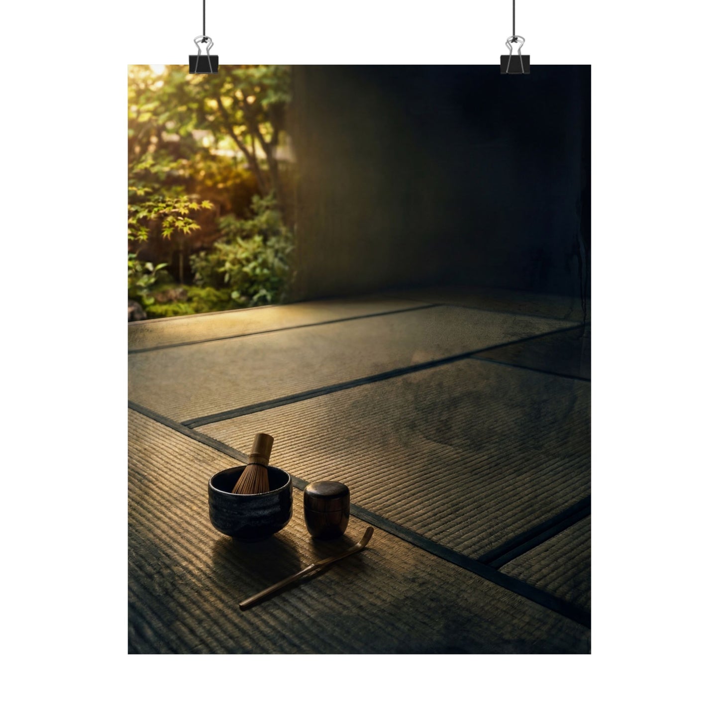 Dark Japandi Tea Ceremony in Golden Hour | Dark Texture Wall Art Print Art Print