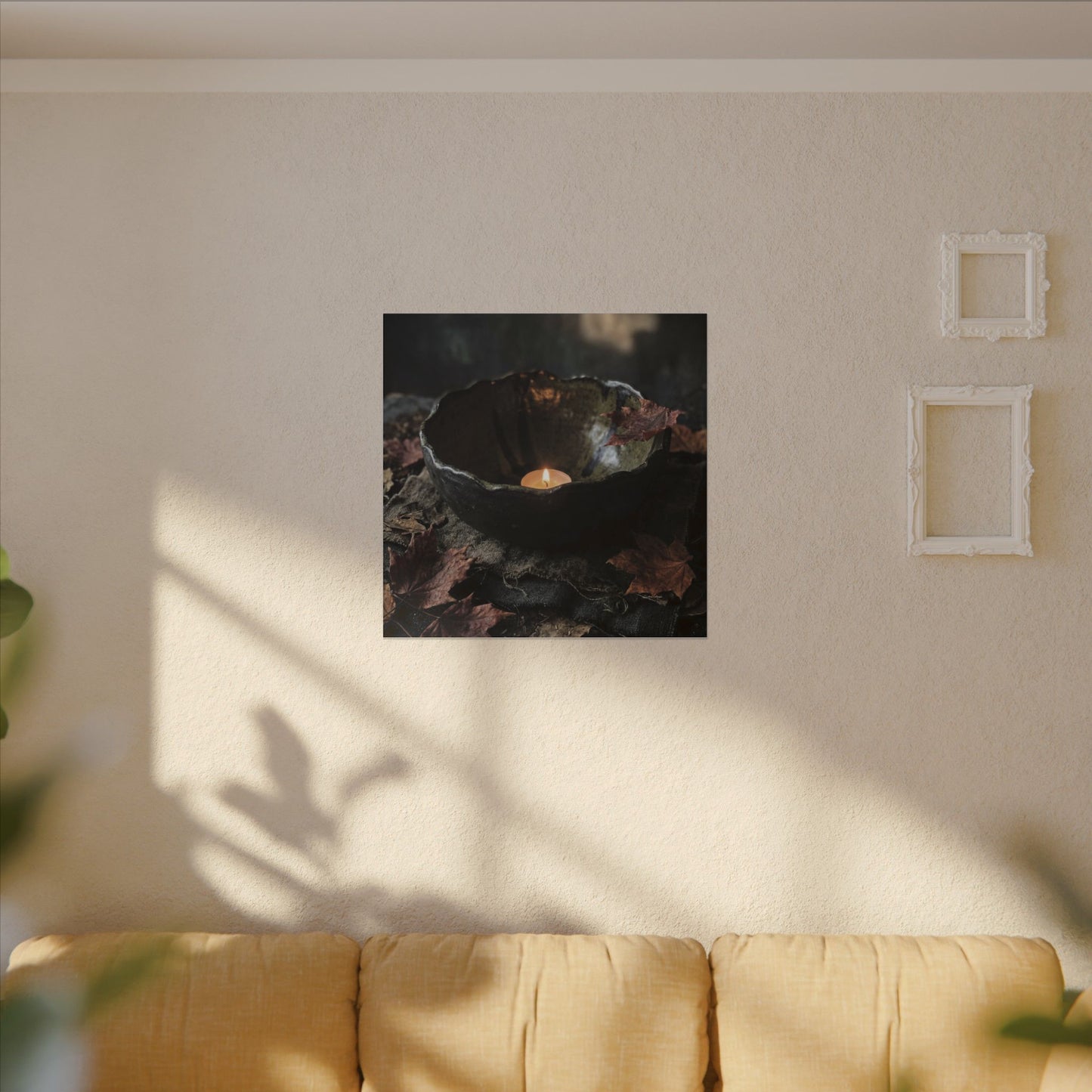 Candlelight Ceramic Bowl Canvas Art - Dark Japandi Kanso