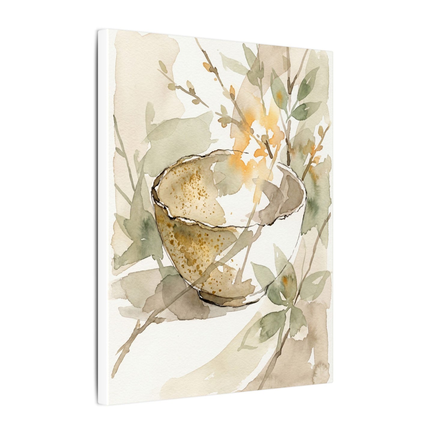 Spring Ceramic Bowl Watercolor Canvas Art | Neutral Decor