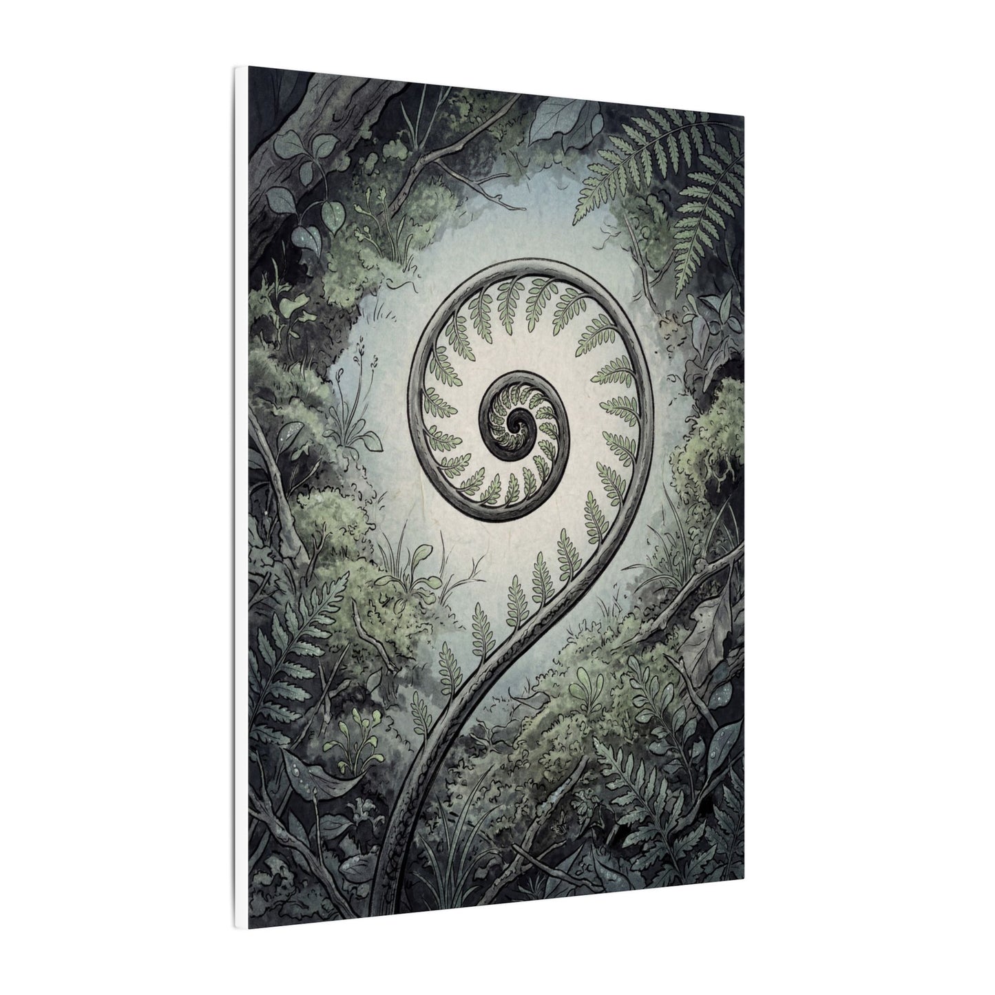 Zen Fern Unfurling in Dawn | Ukiyo E Inspired Canvas Art