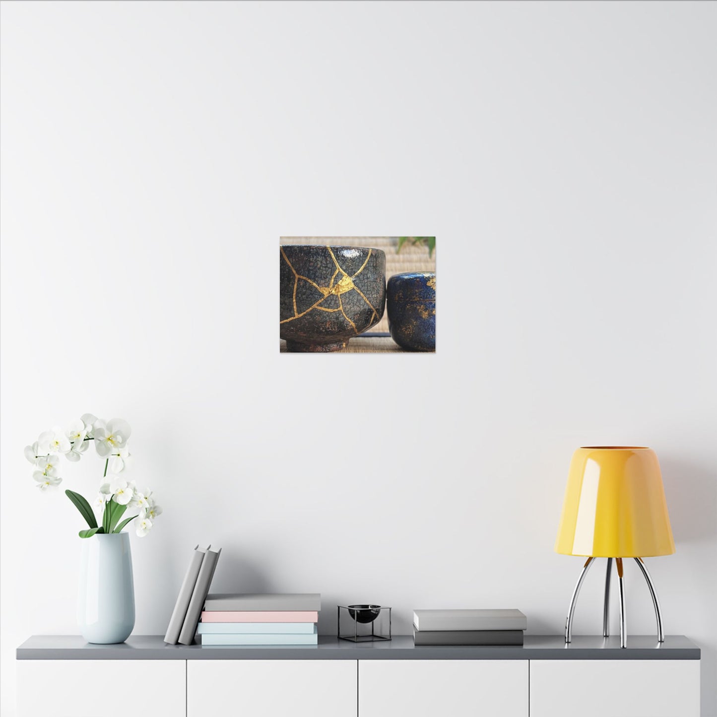 Tea Ceremony Crackle Gold Canvas Art | Philosophical Kintsugi Art