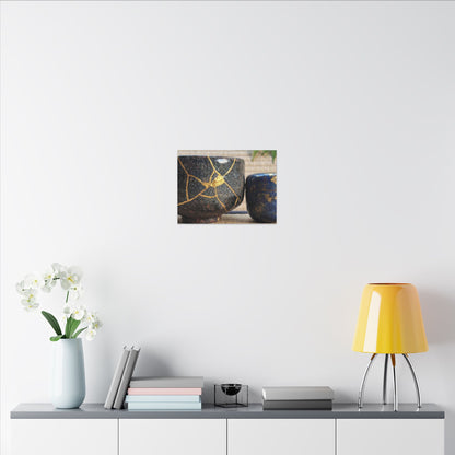 Tea Ceremony Crackle Gold Canvas Art | Philosophical Kintsugi Art