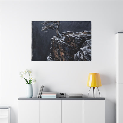 Dark Japandi Pine Tree in Dawn | Dark Texture Canvas Art