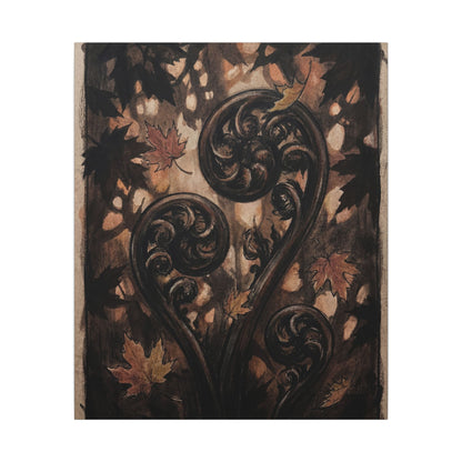 Mono No Aware Fern Unfurling Canvas Art - Dark Japandi Charcoal Ink