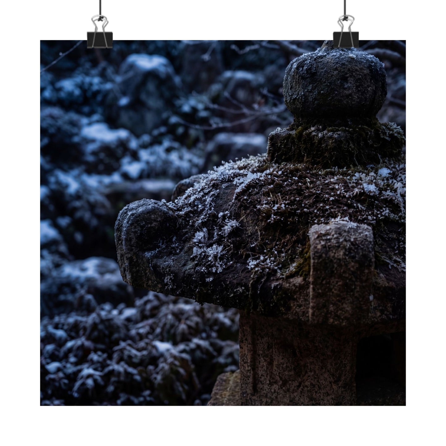 Winter Stone Lantern Shadow Zen Wall Art Print | Atmospheric Decor Art Print