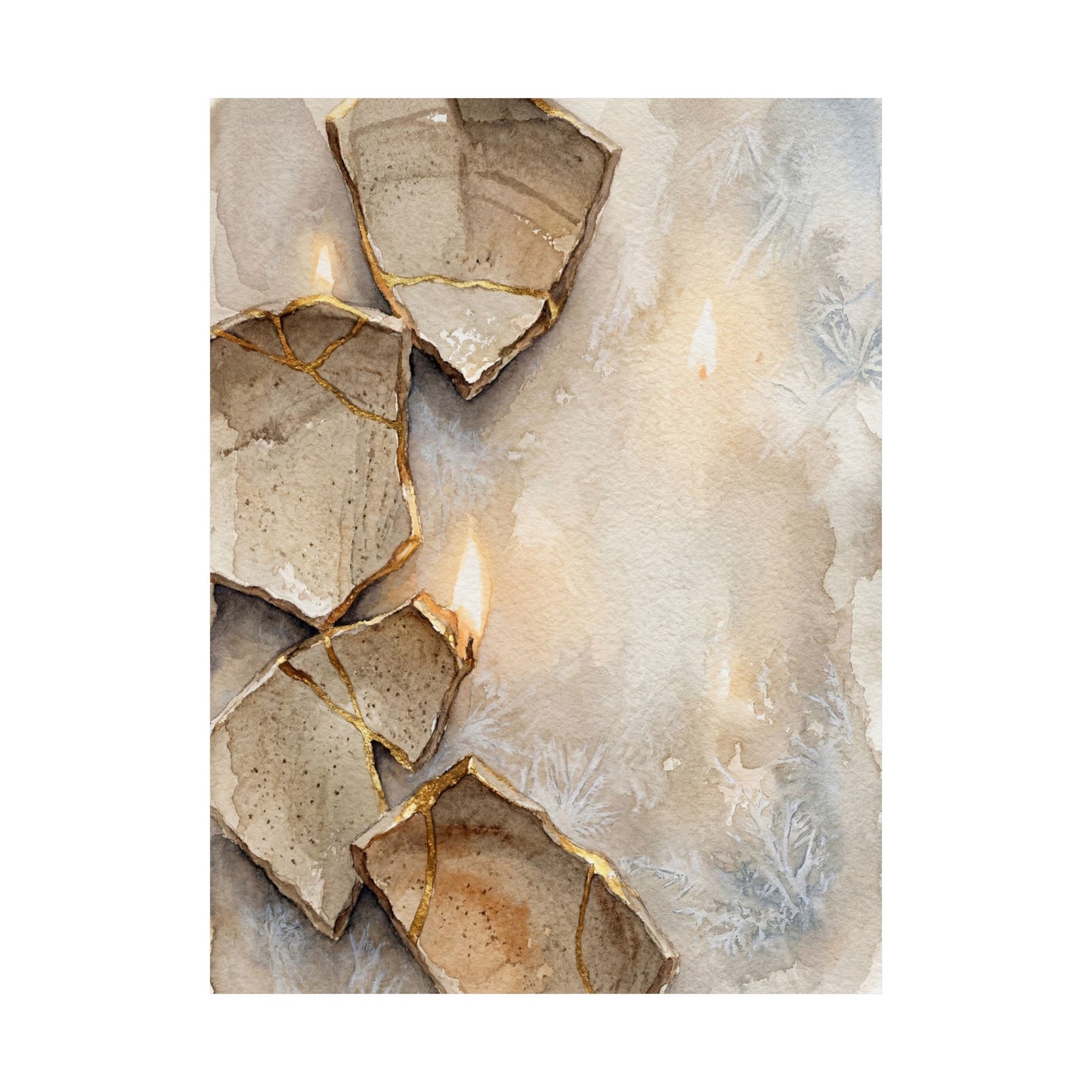 Winter Broken Pottery Watercolor Wall Art Print | Neutral Decor