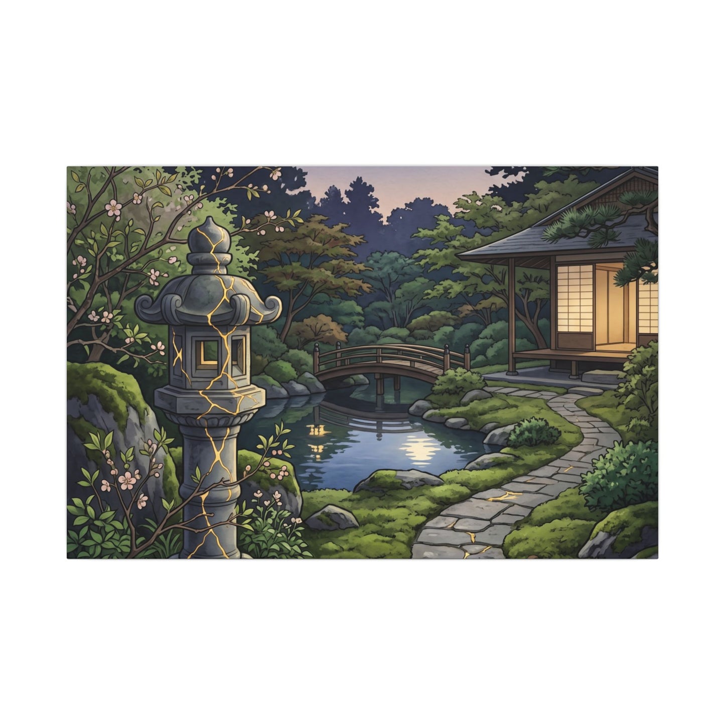 Spring Moonlit Garden Gold Vein Canvas Art | Resilient Decor