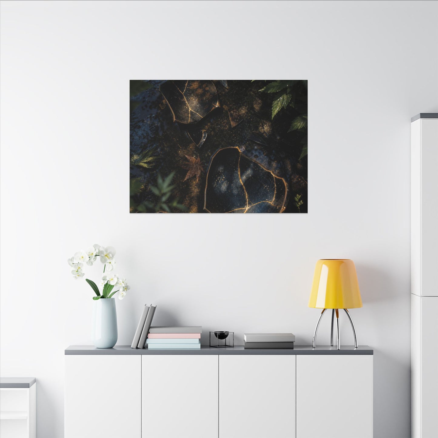 Dark Japandi Broken Pottery in Dappled | Shadow Zen Canvas Art