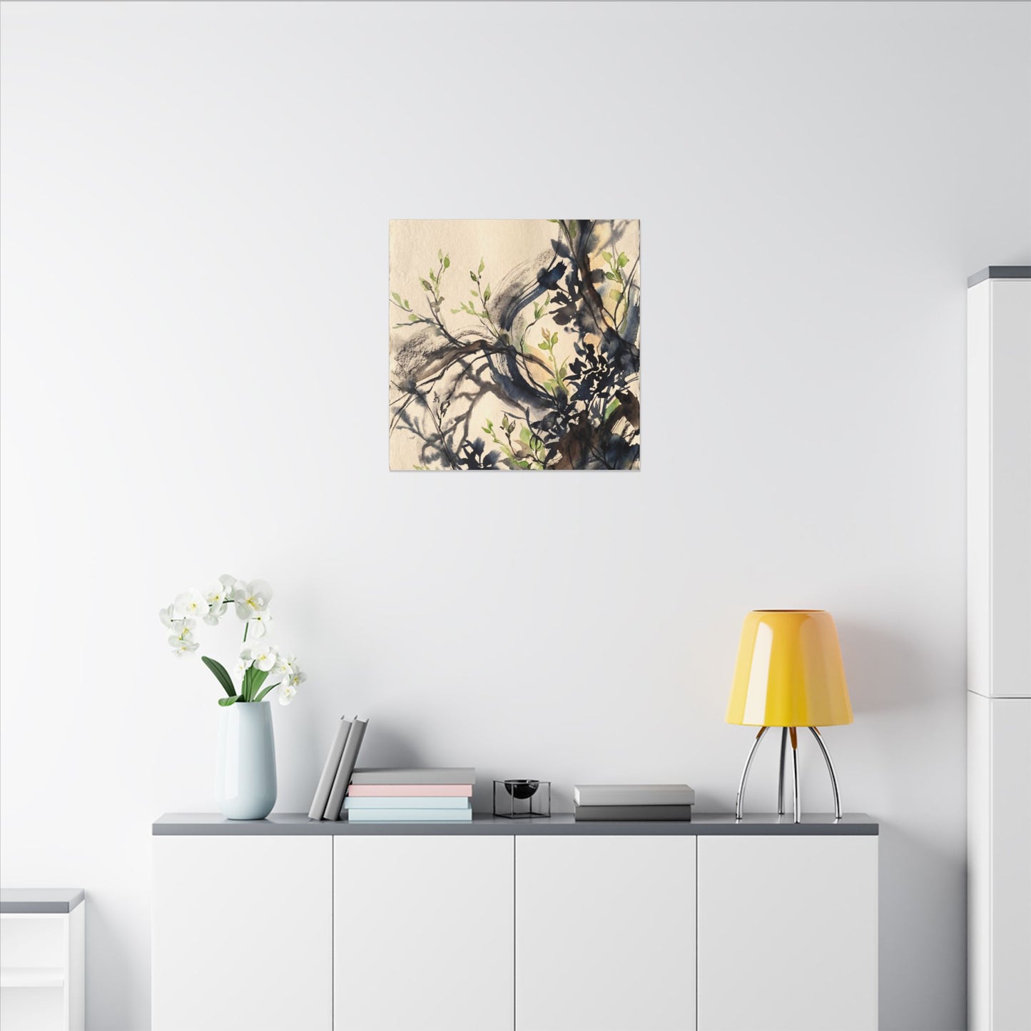 Ma Shadow Play Canvas Art - Dark Japandi Charcoal Ink