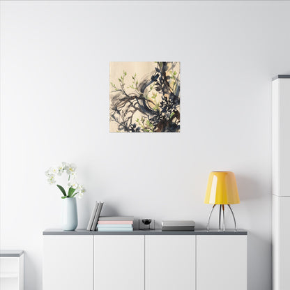 Ma Shadow Play Canvas Art - Dark Japandi Charcoal Ink