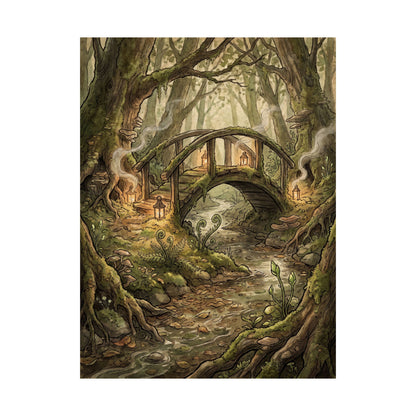 Spring Wooden Bridge Forest Whimsy Wall Art Print | Rustic Decor