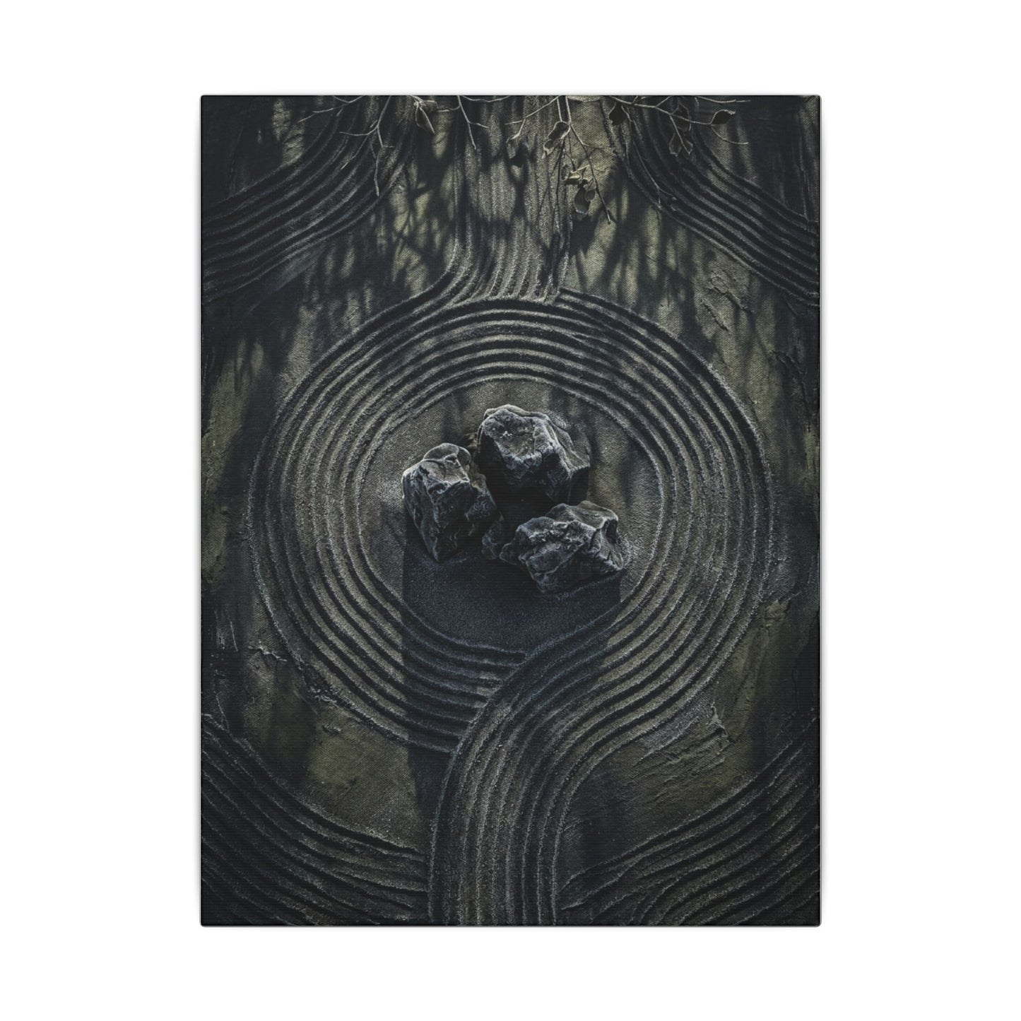 Moody Rock Garden Canvas Art - Dark Texture Dark Japandi
